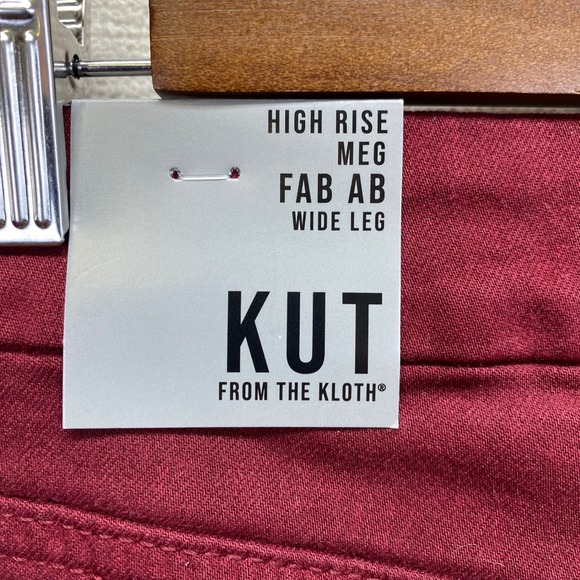 Kut from the Kloth Meg High Rise Fab Ab Wide Leg Maroon Denim Jeans Size 0 New - Picture 6 of 16